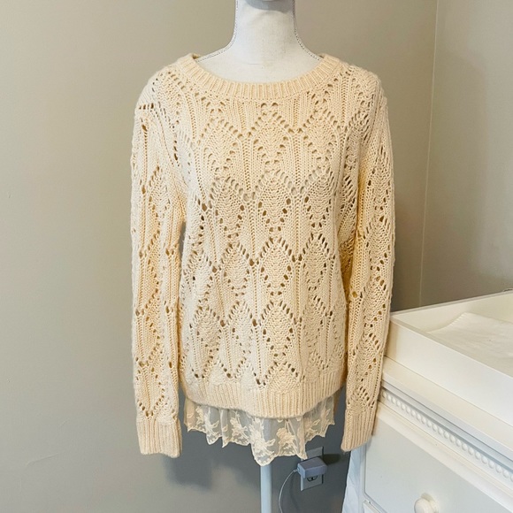 Hinge Button Back Lace Trim Sweater - Picture 5 of 10